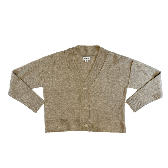 Evereve Anya Cardigan Sweater Size M Oatmeal Tan V-Neck Button Front Knit $108 - Picture 10 of 10